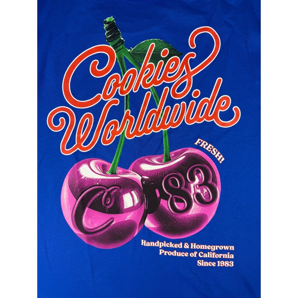 Cookies SF Worldwide Cherry Graphic T-Shirt Mens 2XL Blue Streetwear Tee